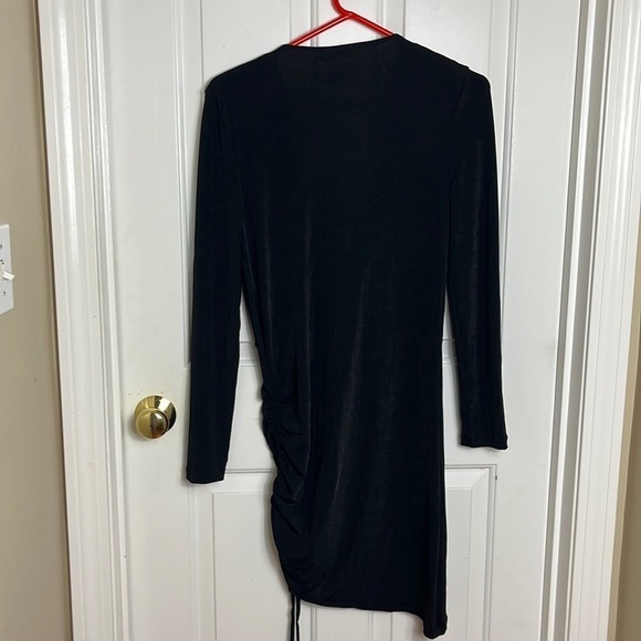 NA-KD Recycled Deep Neckline Mini Black Drawstring Dress Size L - Picture 13 of 16